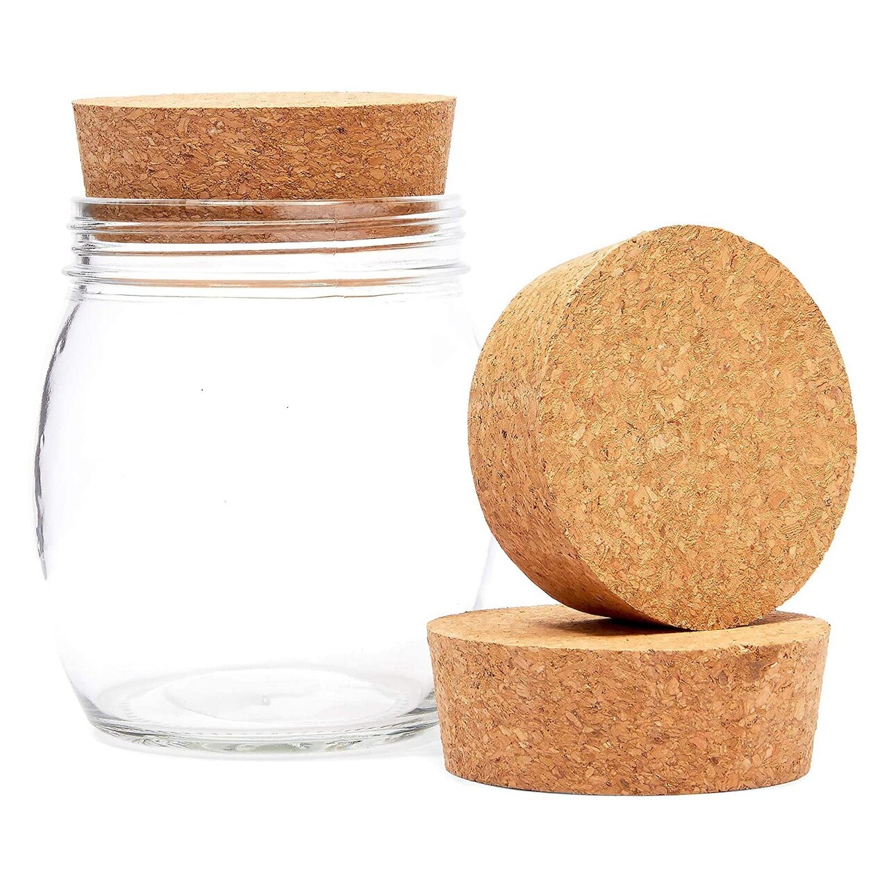 Size #48 Large Tapered Cork Plugs for Jars and Bottles (3.48 x 3.27 x 1.29 In, 3 Pack)